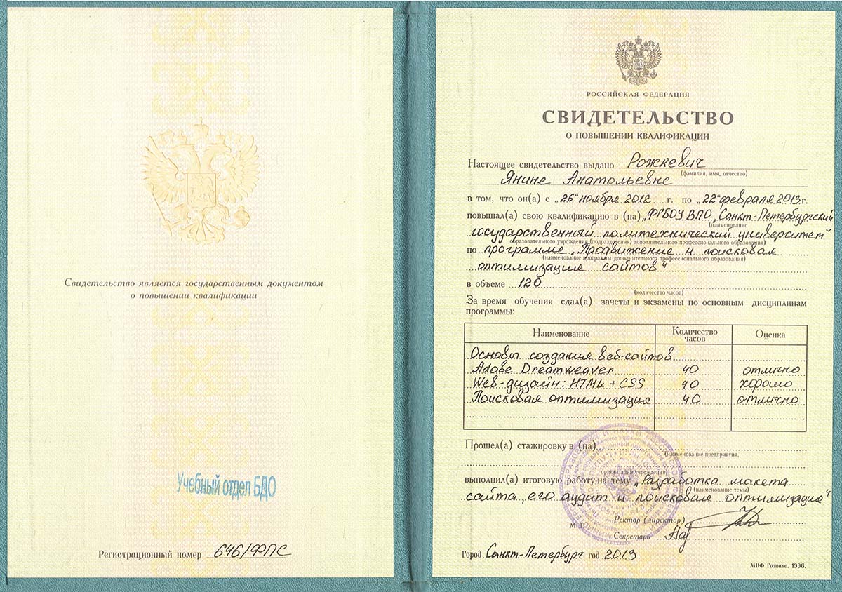 Создание сайтов и SEO, 2013